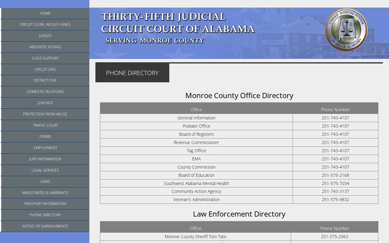 Monroe County Detention Facility release records phone directory