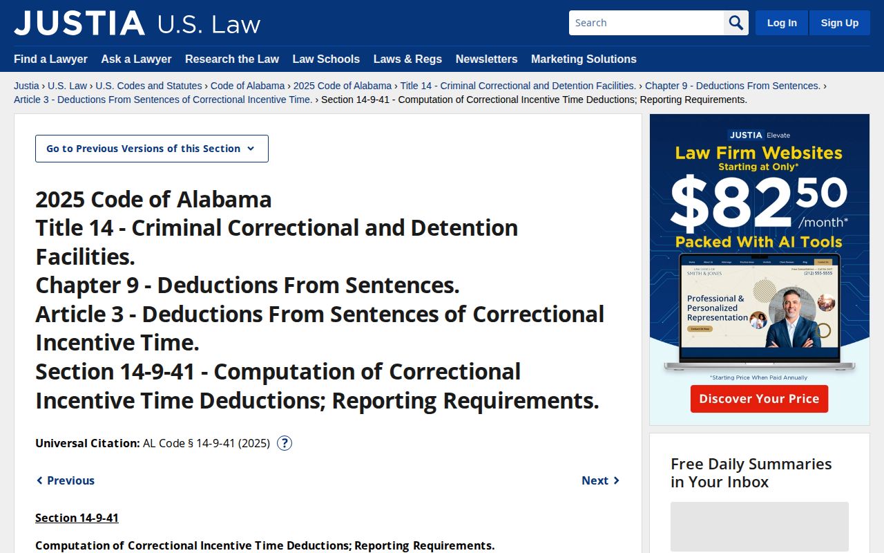 Alabama correctional incentive time statute for projected release date calculation
