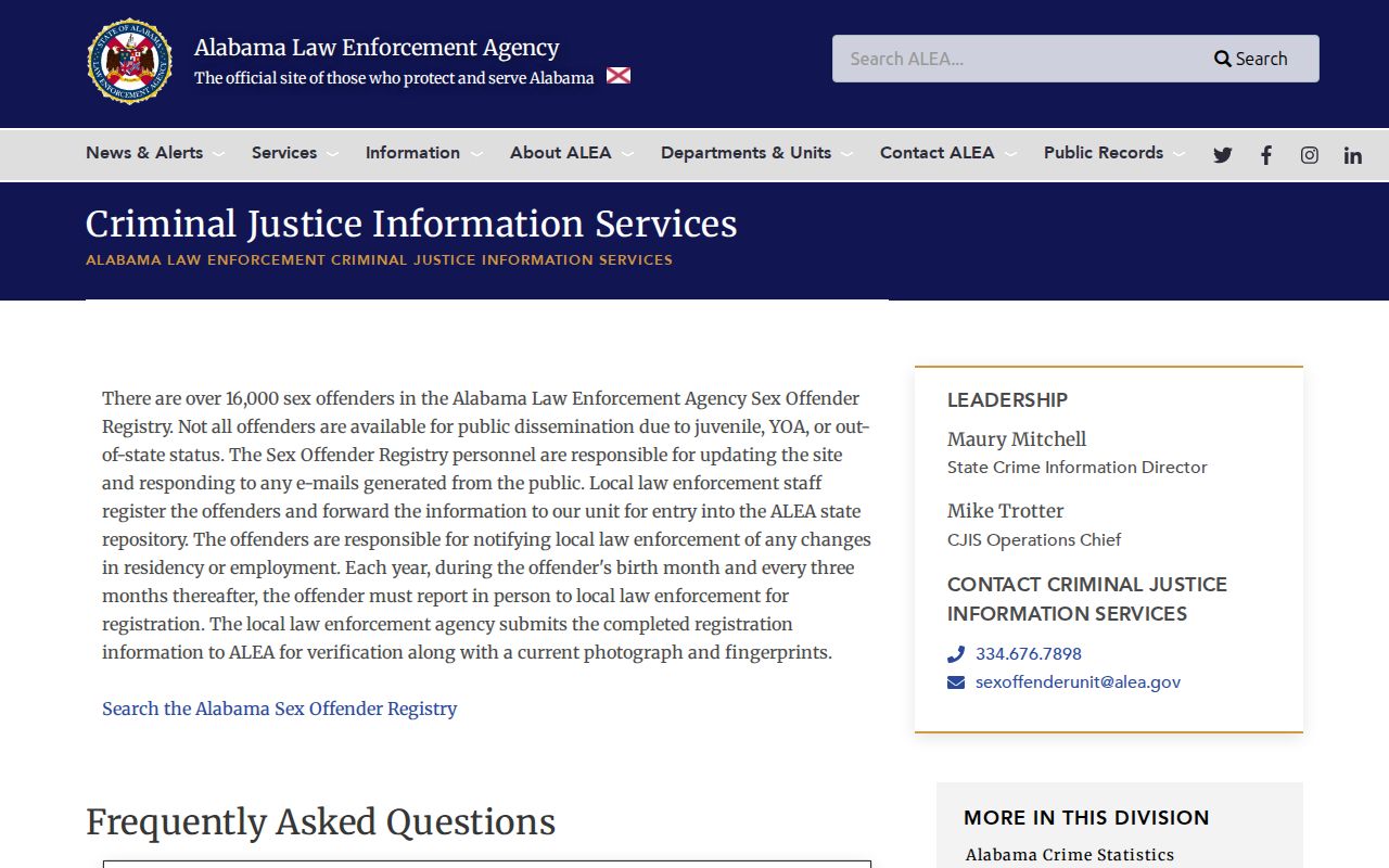 ALEA registry information page for Monroe County released offender photo records